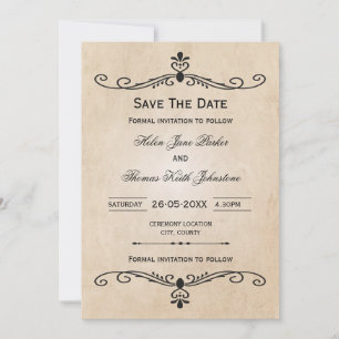 Vintage Parchment Save The Date wedding card