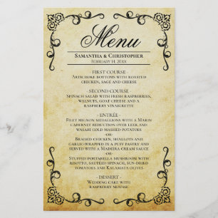 Vintage Parchment & Scrolls Budget Wedding Menu