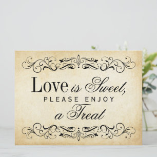 Vintage Parchment Scrollwork Love is Sweet Sign