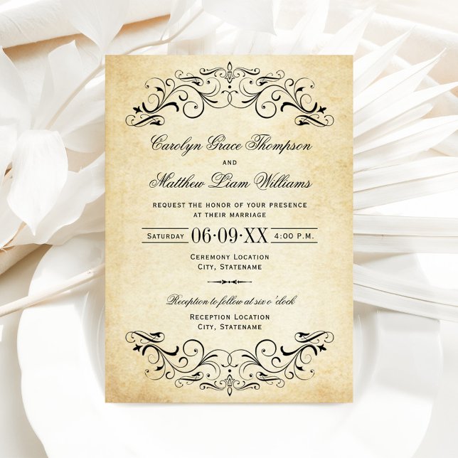 Vintage Parchment Scrollwork Wedding Invitation (Creator Uploaded)