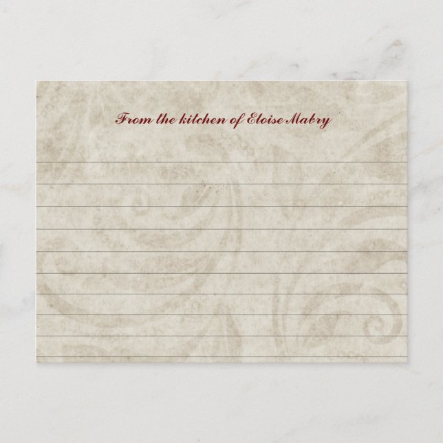 Vintage Parchment Swirl Personalized Recipe Cards (Front)