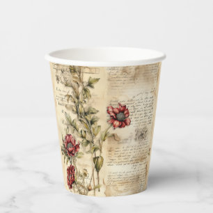 Vintage Parchment with Elegant Floral Decoupage Paper Cups
