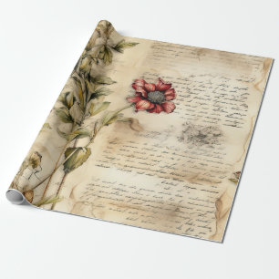 Vintage Parchment with Elegant Floral Decoupage Wrapping Paper