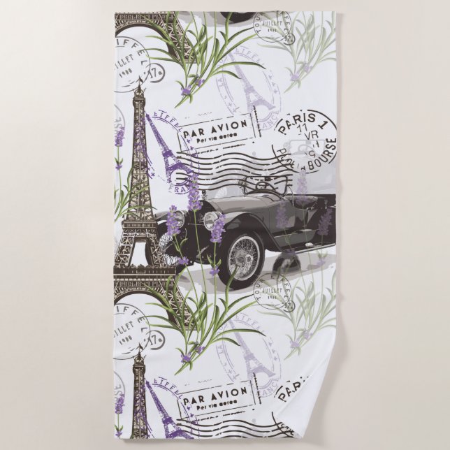 Vintage Paris Beach Towel (Front)