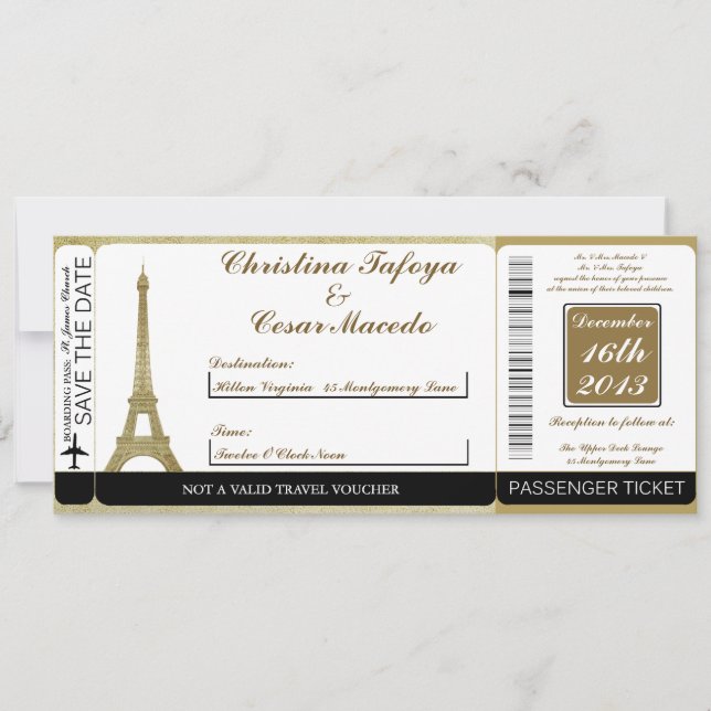 Vintage Paris Boarding Pass Wedding Invitation (Front)
