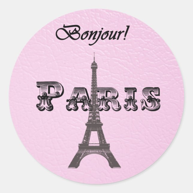 Vintage  Paris Bonjour Eiffel Tower Classic Round Sticker (Front)