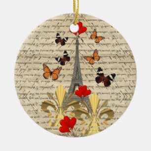 Vintage Paris & butterflies Ceramic Ornament