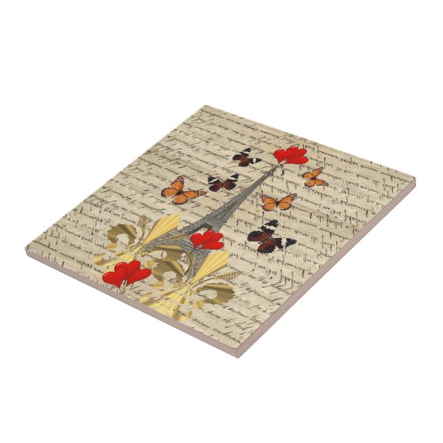 Vintage Paris & butterflies Tile (Side)