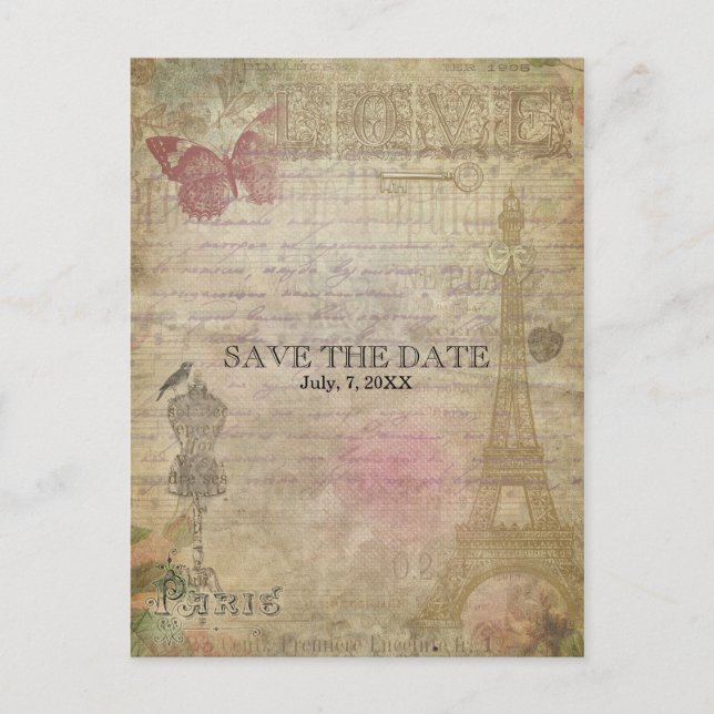 Vintage Paris Chic Wedding SAVE THE DATE Card (Front)