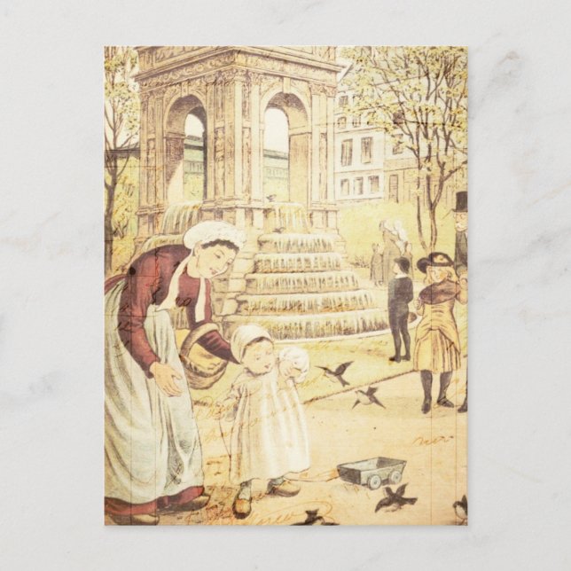 Vintage Paris Cute Kid Mother Sparrows Birds Postcard (Front)