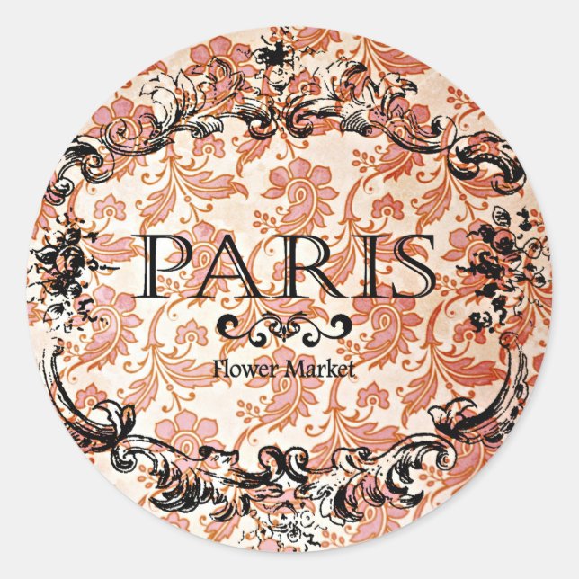 Vintage Paris Damask Classic Round Sticker (Front)