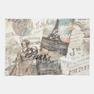 Vintage Paris decoupage Landmarks typography Kitchen Towel