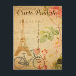 Vintage Paris Eiffel Tower and Bicycle French Postcard<br><div class="desc">Vintage Paris Eiffel Tower and Bicycle French Carte Postale Postcard</div>