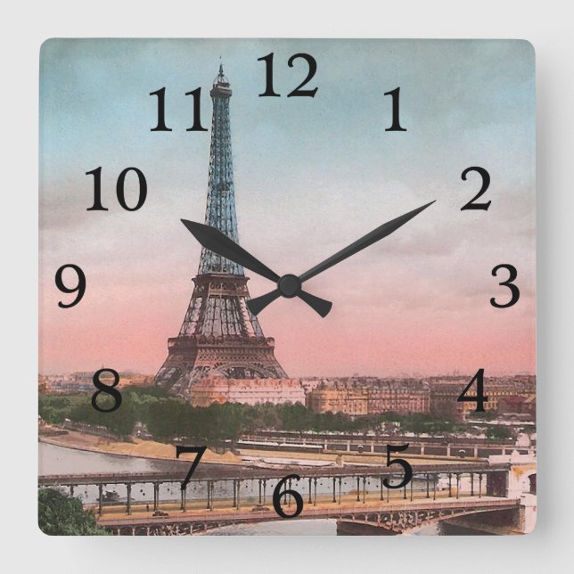 Vintage Paris Eiffel Tower Antique Parisian Square Wall Clock (Front)