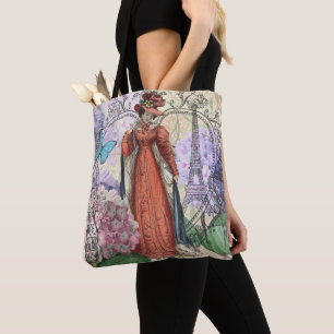 Vintage Paris Eiffel Tower Collage Romantic French Tote Bag