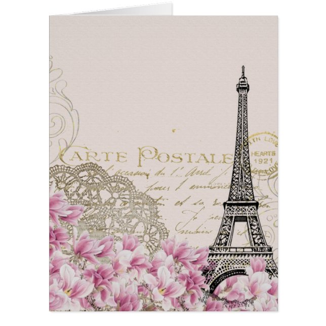 Vintage Paris Eiffel Tower Floral Art Illustration (Front)