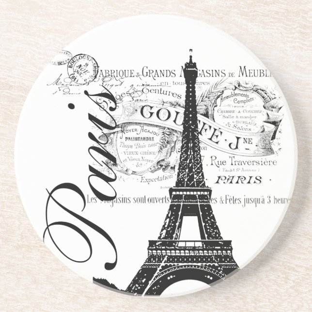 Vintage Paris Eiffel Tower Illustration Coaster (Front)