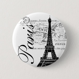 Vintage Paris & Eiffel Tower Label 2 Inch Round Button