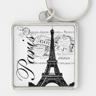 Vintage Paris & Eiffel Tower Label Keychain