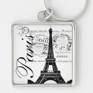 Vintage Paris & Eiffel Tower Label Keychain