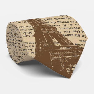 Vintage Paris Eiffel Tower Old Newspaper Tie