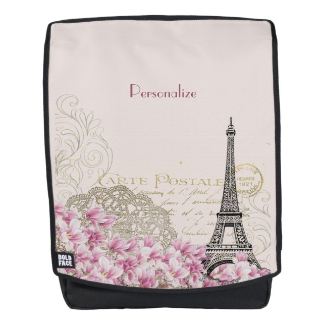 Vintage Paris Eiffel Tower Personalize Backpack (Front)