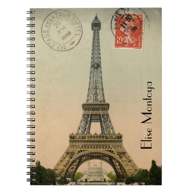 Vintage Paris Eiffel Tower Personalized Notebook (Front)