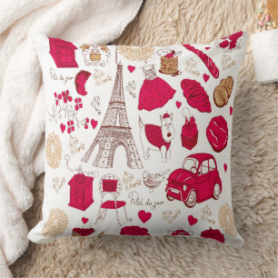 Vintage Paris Eiffel Tower Pink Romance French Throw Pillow