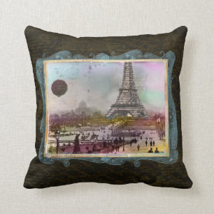 Vintage Paris Eiffel Tower Scene Custom Pillow
