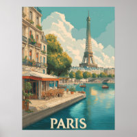 Vintage Paris : Eiffel Tower & Seine Café