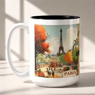 Vintage Paris Eiffel Tower Street Scene Two-Tone Coffee Mug