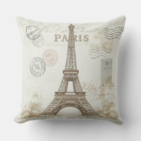 Vintage Paris Eiffel Tower Throw Pillow Design 