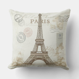 Vintage Paris Eiffel Tower Throw Pillow Design