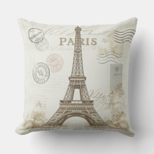 Vintage Paris Eiffel Tower Throw Pillow Design 