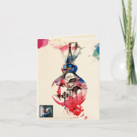 Vintage Paris Eiffel Tower Travel Love Watercolor