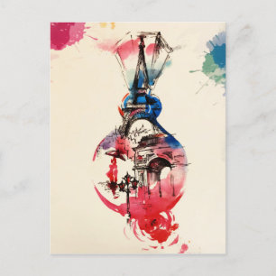 Vintage Paris Eiffel Tower Travel Love Watercolor Holiday Postcard