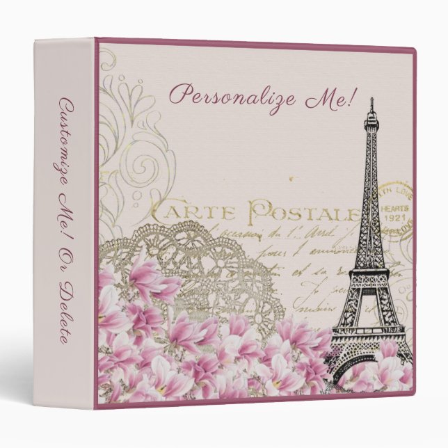Vintage Paris Eiffel Tower Travel Vacation Trip Binder (Front/Spine)