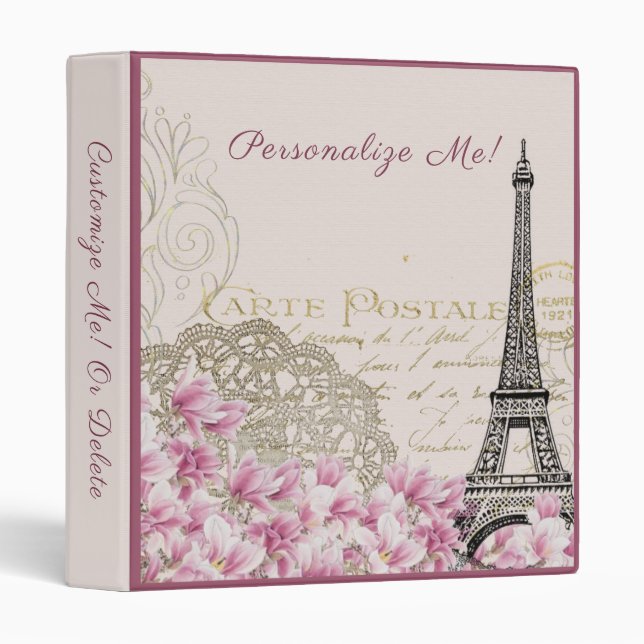 Vintage Paris Eiffel Tower Travel Vacation Trip Binder (Front/Spine)