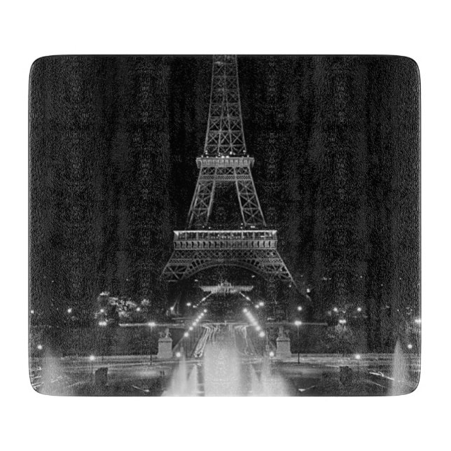 Vintage Paris Fontains Tower Eiffel night Cutting Board (Front)