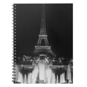 Vintage Paris Fontains Tower Eiffel night Dart Boa Notebook