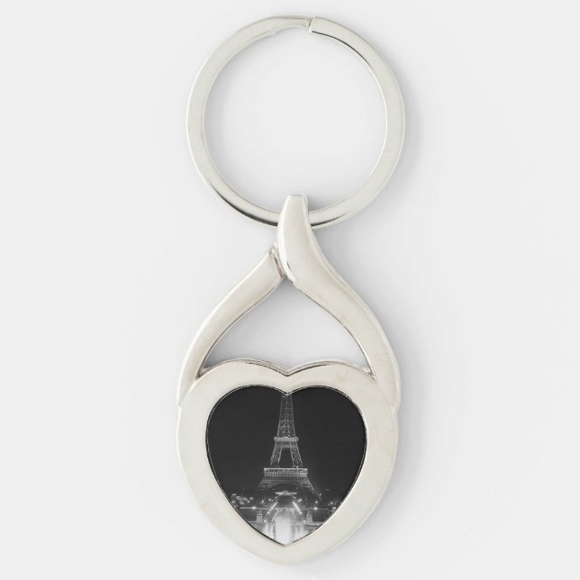 Vintage Paris Fontains Tower Eiffel night Keychain (Front)