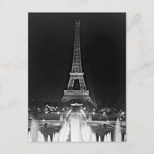 Vintage Paris Fontains Tower Eiffel night Postcard