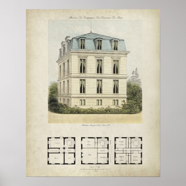 Vintage Paris France Architecture Drawing no. 1 Poster (Front)