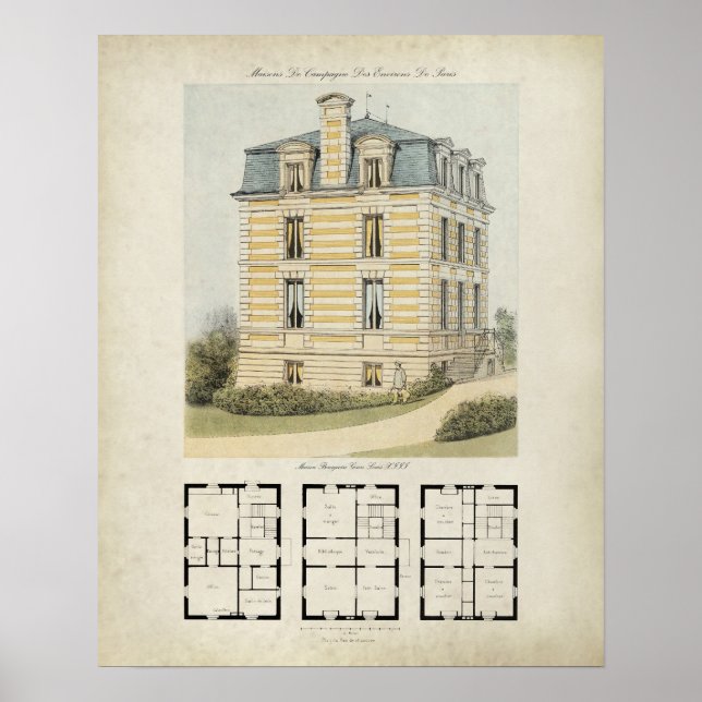 Vintage Paris France Architecture Drawing no. 2 Poster (Front)