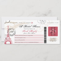 Vintage Paris France Bridal Shower Boarding Pass