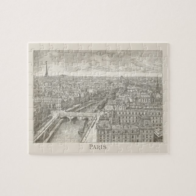 Vintage Paris France Eiffel Tower Cityscape Jigsaw Puzzle (Horizontal)