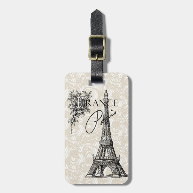 Vintage Paris France Eiffel Tower luggage tag (Front Vertical)