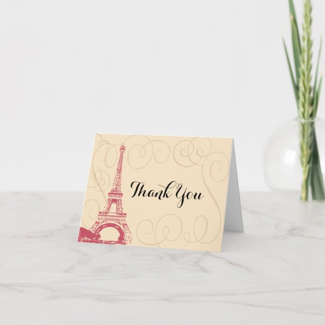 Vintage Paris France Eiffel Tower Thank You Card (Front)