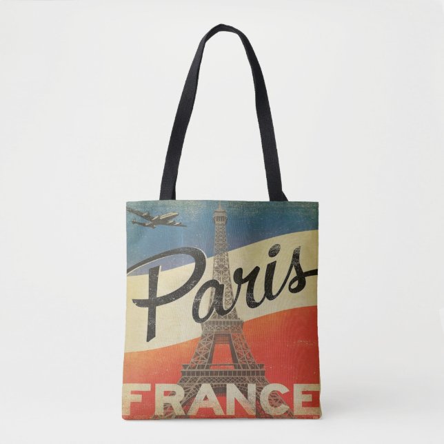 Vintage Paris France Tote airplane Eiffel tower (Front)