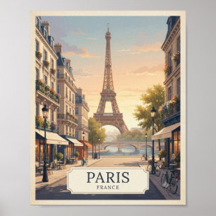 Vintage Paris France Travel Poster   Eiffel Tower 